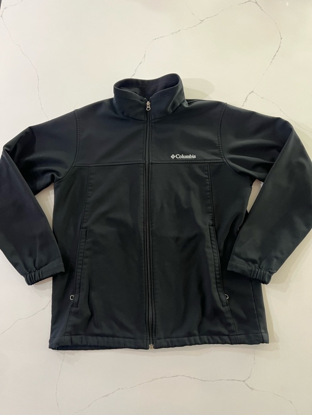 Columbia Mens Large Bowen Soft Shell Jacket Coat Full Zip Black Basic Fleece